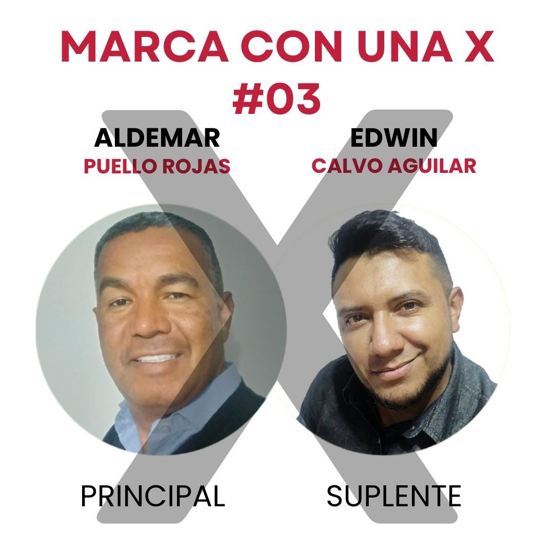 Campaign poster with two men, labeled principal and suplente, overlaid with a large X.